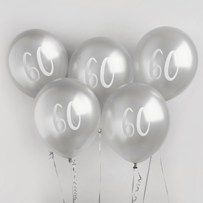 Silver 60th Birthday Latex Balloons Pack of 5 image 2